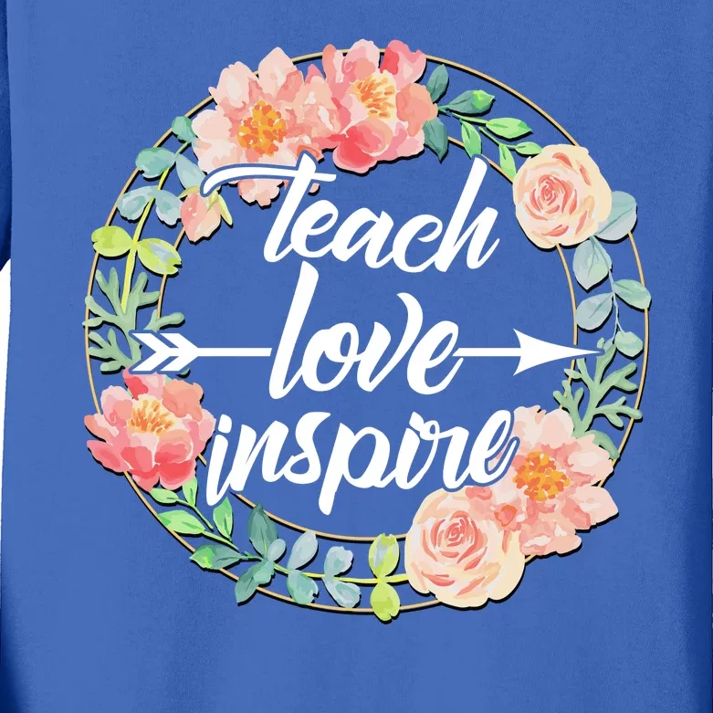 Teach Love Inspire Flower Wreath Kids Long Sleeve Shirt