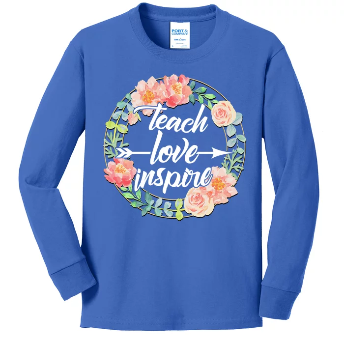 Teach Love Inspire Flower Wreath Kids Long Sleeve Shirt