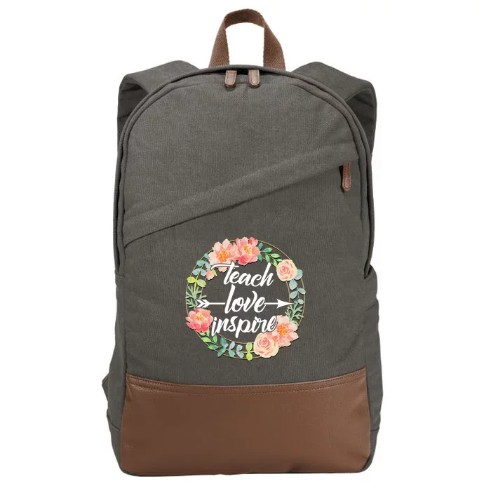 Teach Love Inspire Flower Wreath Cotton Canvas Backpack