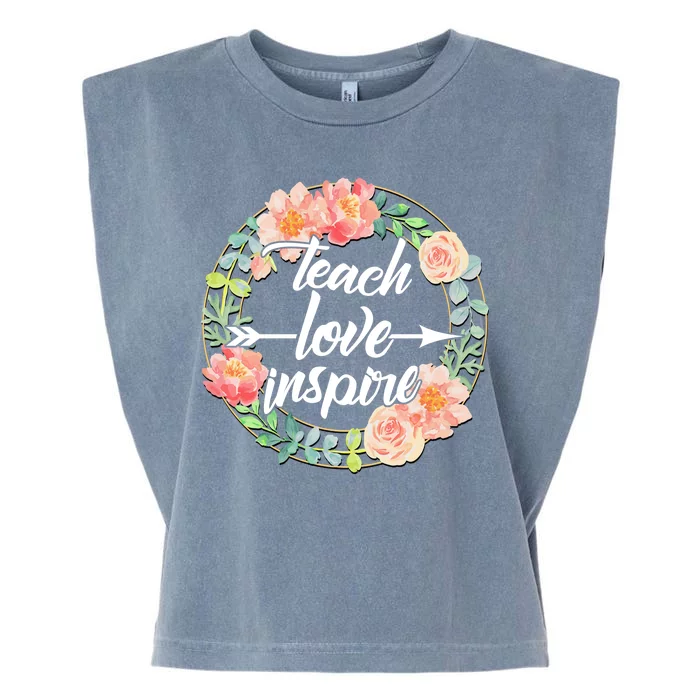 Teach Love Inspire Flower Wreath Garment-Dyed Women's Muscle Tee