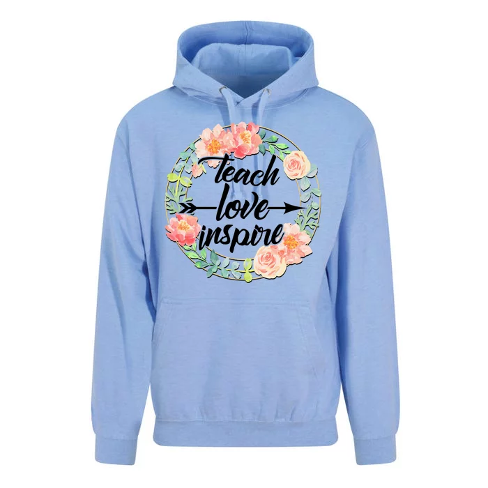 Teach Love Inspire Flower Wreath Unisex Surf Hoodie