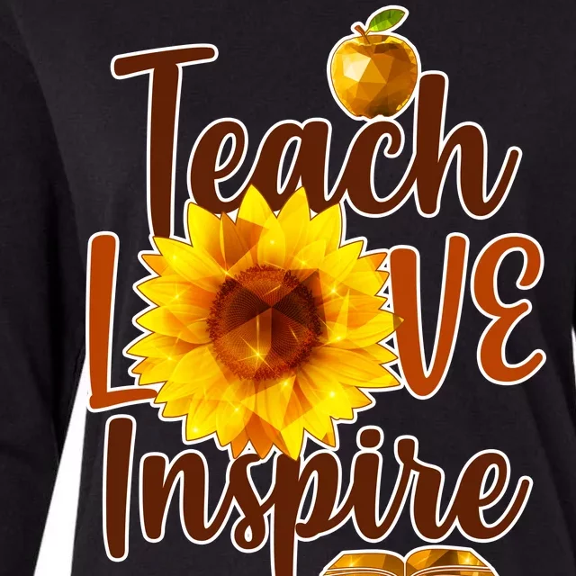 Teach Love Inspire Golden Sunflower Womens Cotton Relaxed Long Sleeve T-Shirt