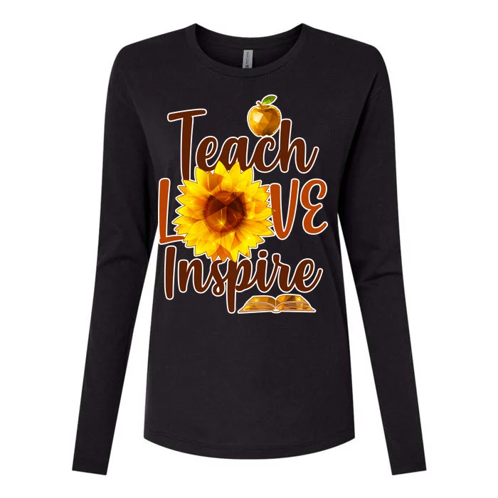 Teach Love Inspire Golden Sunflower Womens Cotton Relaxed Long Sleeve T-Shirt