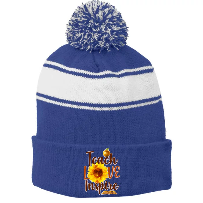 Teach Love Inspire Golden Sunflower Stripe Pom Pom Beanie