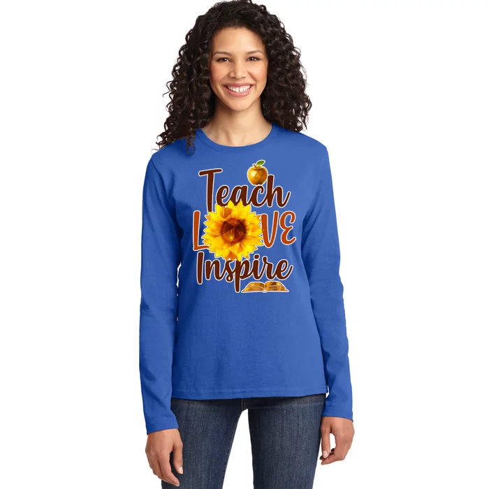 Teach Love Inspire Golden Sunflower Ladies Long Sleeve Shirt