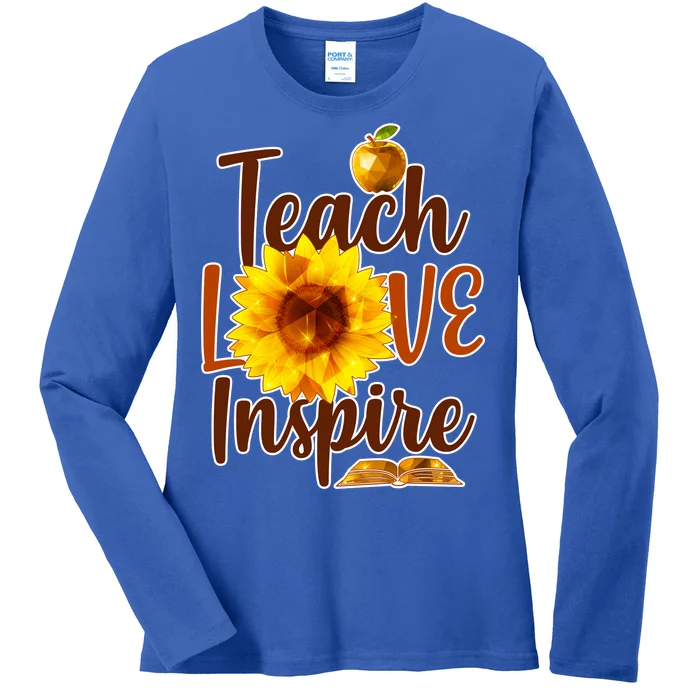 Teach Love Inspire Golden Sunflower Ladies Long Sleeve Shirt