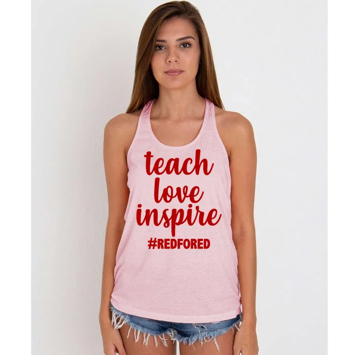 Teach Love Inspire Red For Ed Women's Knotted Racerback Tank