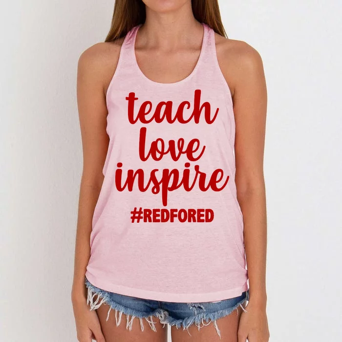 Teach Love Inspire Red For Ed Women's Knotted Racerback Tank