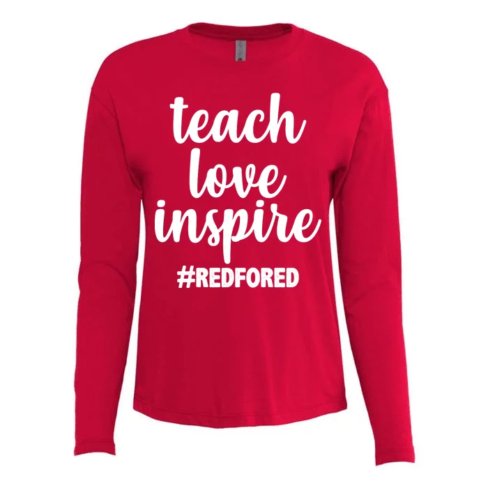 Teach Love Inspire Red For Ed Womens Cotton Relaxed Long Sleeve T-Shirt