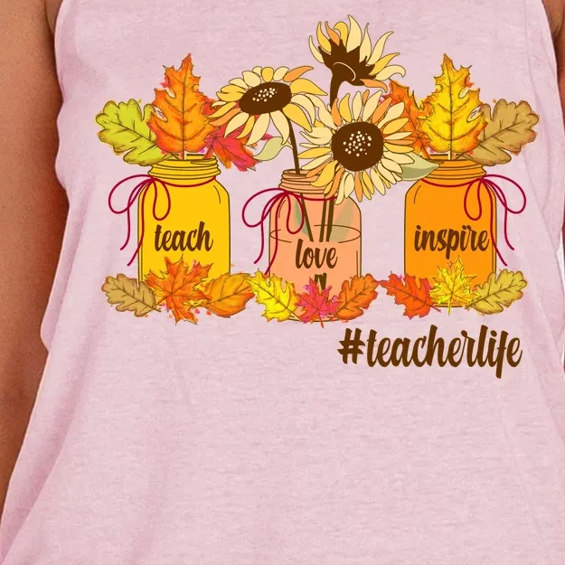 Teach Love Inspire Teacher Life Autumn season Women's Knotted Racerback Tank