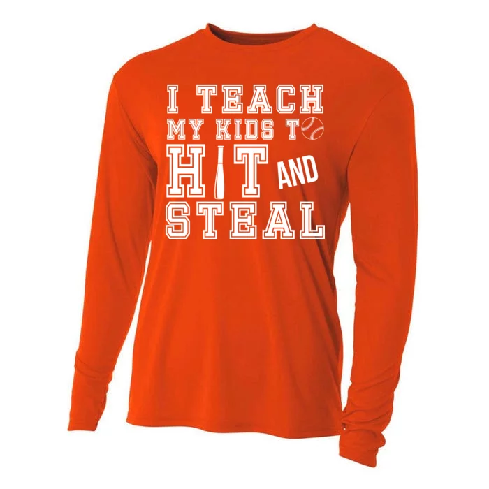 Teach My Kids To Hit And Steal Baseball Cooling Performance Long Sleeve Crew