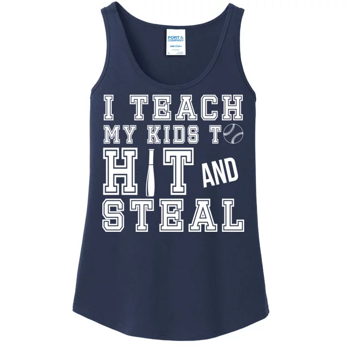 Teach My Kids To Hit And Steal Baseball Ladies Essential Tank