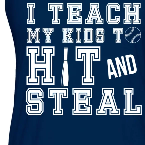 Teach My Kids To Hit And Steal Baseball Ladies Essential Flowy Tank