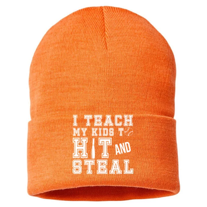 Teach My Kids To Hit And Steal Baseball Sustainable Knit Beanie