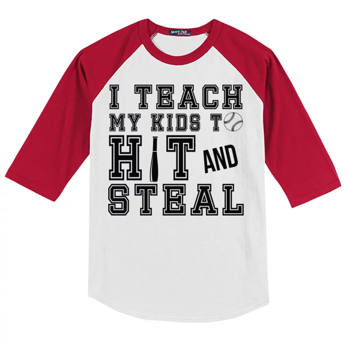 Teach My Kids To Hit And Steal Baseball Kids Colorblock Raglan Jersey