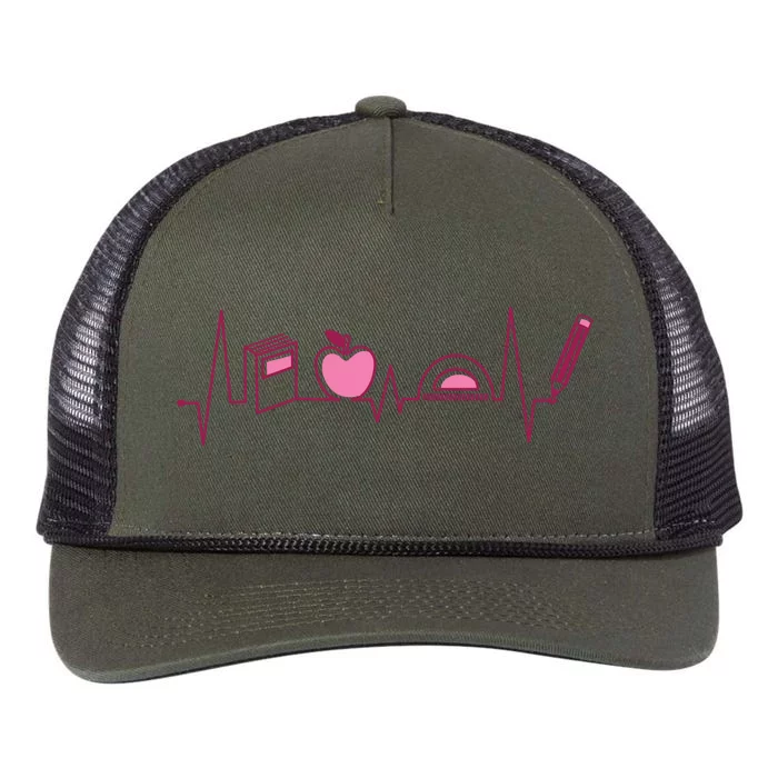 Teacher Heartbeat Retro Rope Trucker Hat Cap