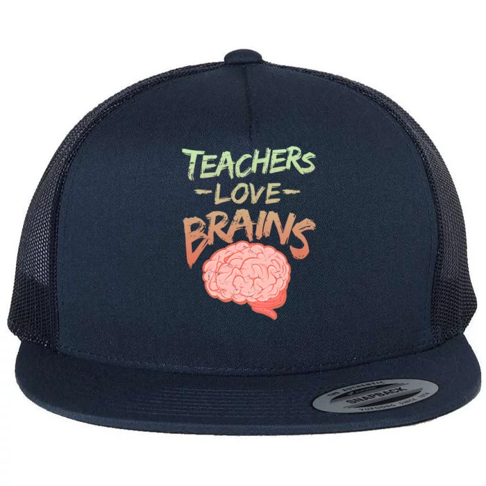 Teacher Loves Brains Flat Bill Trucker Hat