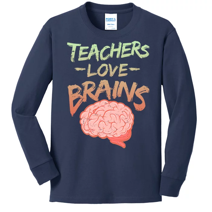 Teacher Loves Brains Kids Long Sleeve Shirt