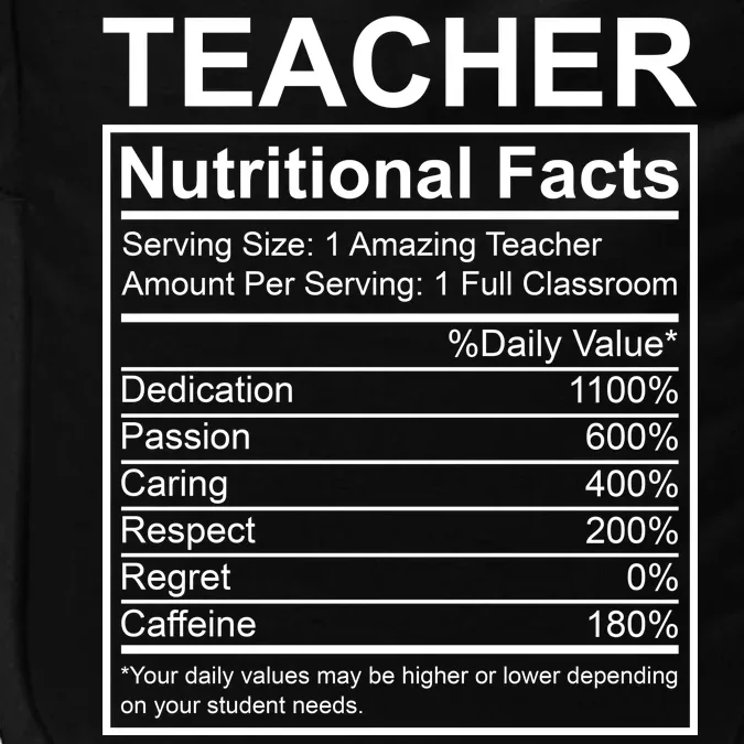 Teacher Nutritional Facts Impact Tech Backpack