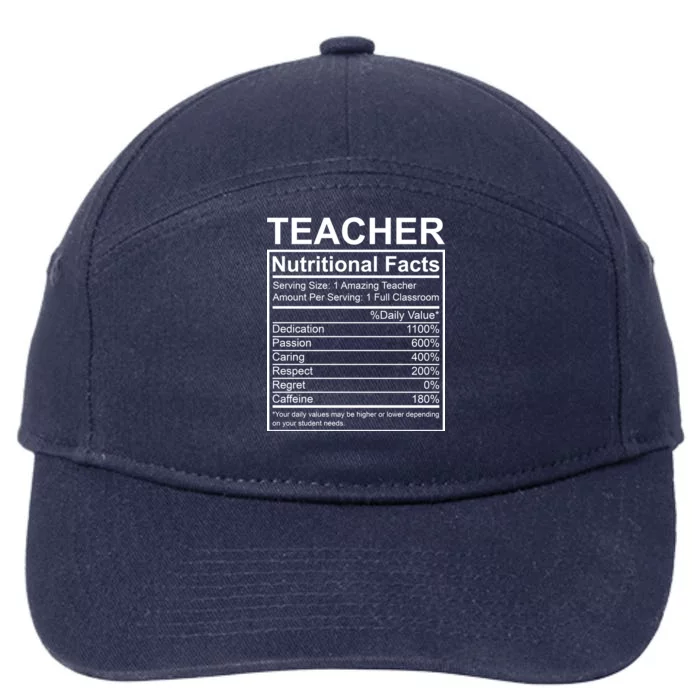 Teacher Nutritional Facts 7-Panel Snapback Hat