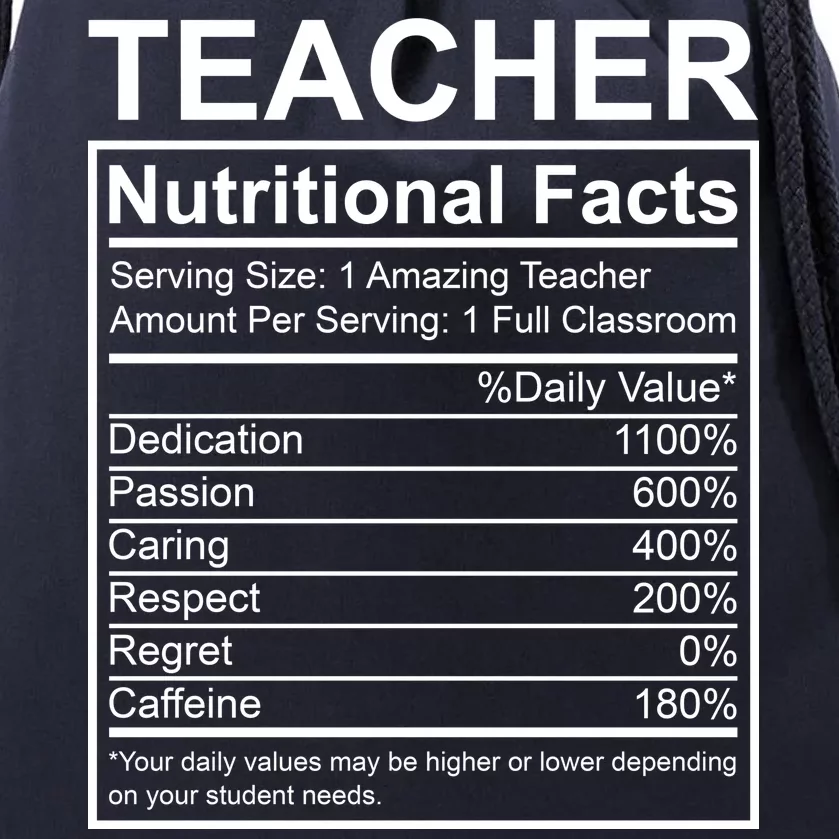 Teacher Nutritional Facts Drawstring Bag