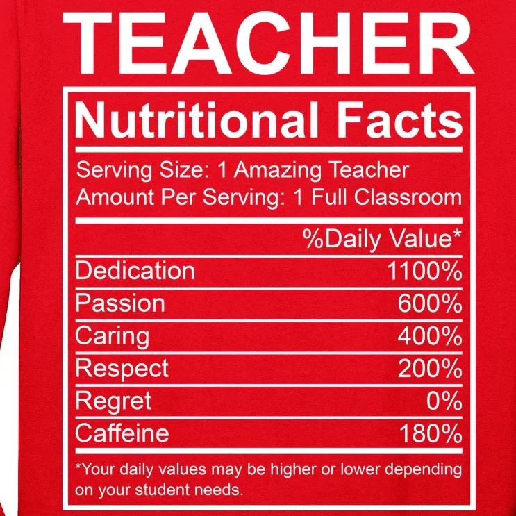 Teacher Nutritional Facts Long Sleeve Shirt