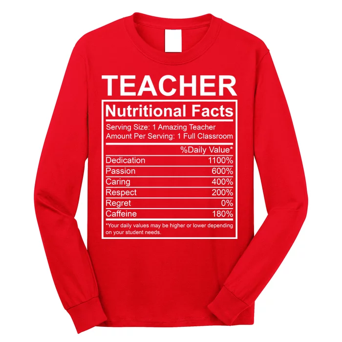 Teacher Nutritional Facts Long Sleeve Shirt