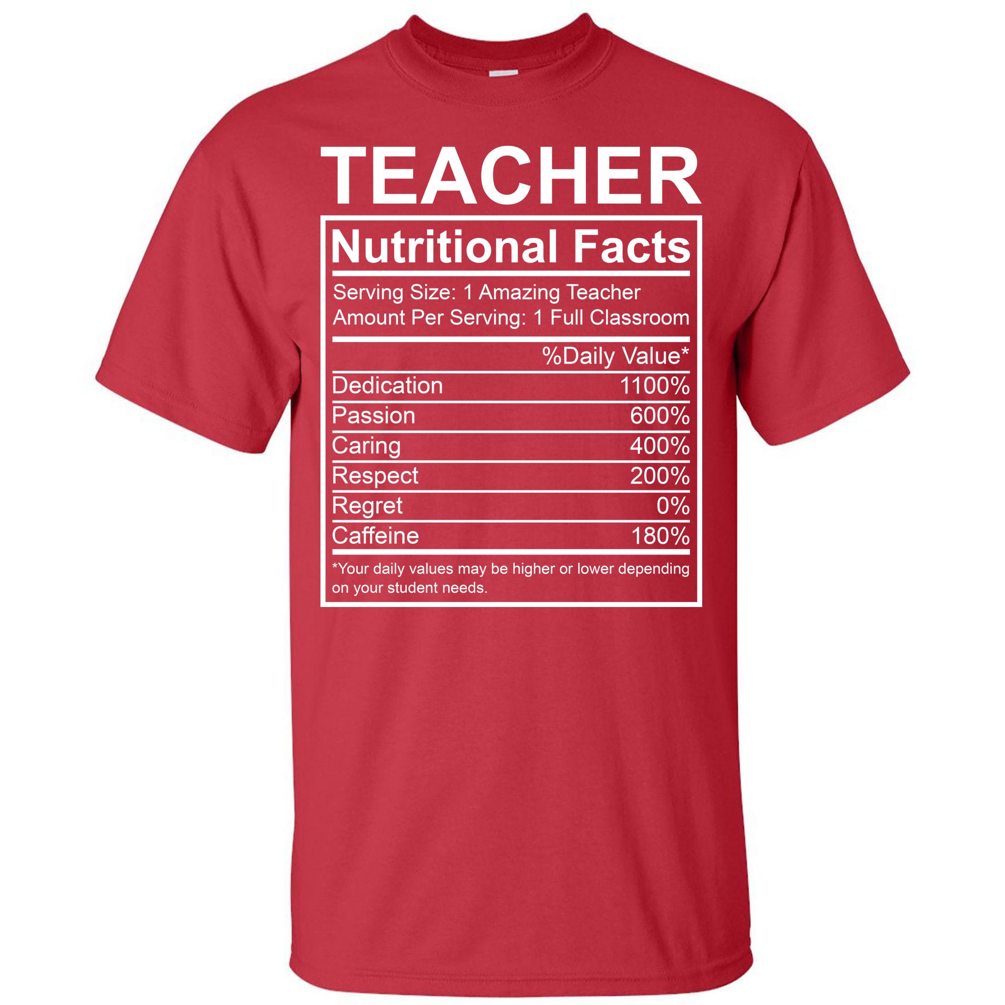 Teacher Nutritional Facts Tall T-shirt 