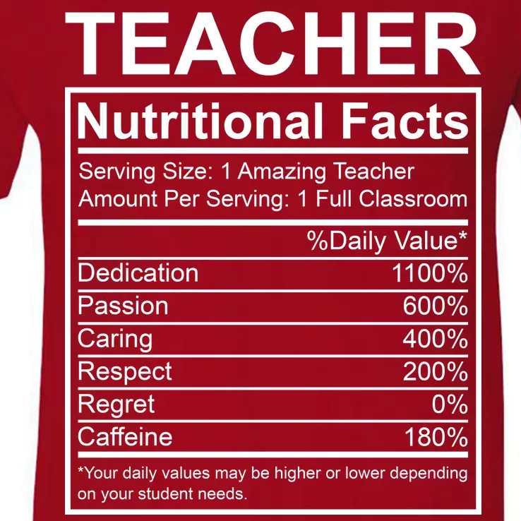 Teacher Nutritional Facts V-Neck T-Shirt