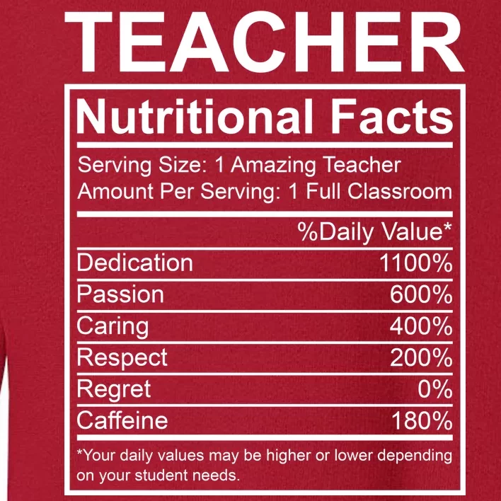 Teacher Nutritional Facts Toddler Sweatshirt