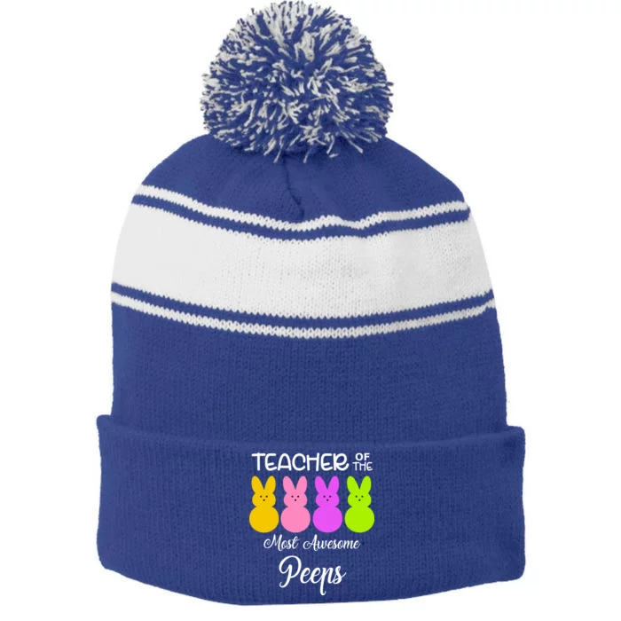 Teacher Of The Cutest Peeps Easter Bunny Stripe Pom Pom Beanie