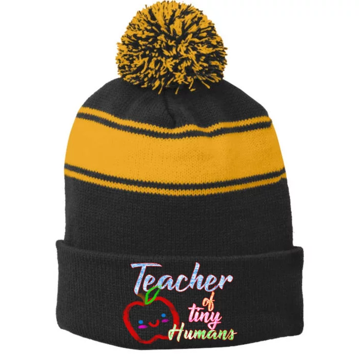 Teacher Of Tiny Humans Stripe Pom Pom Beanie