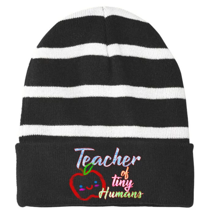 Teacher Of Tiny Humans Striped Beanie with Solid Band