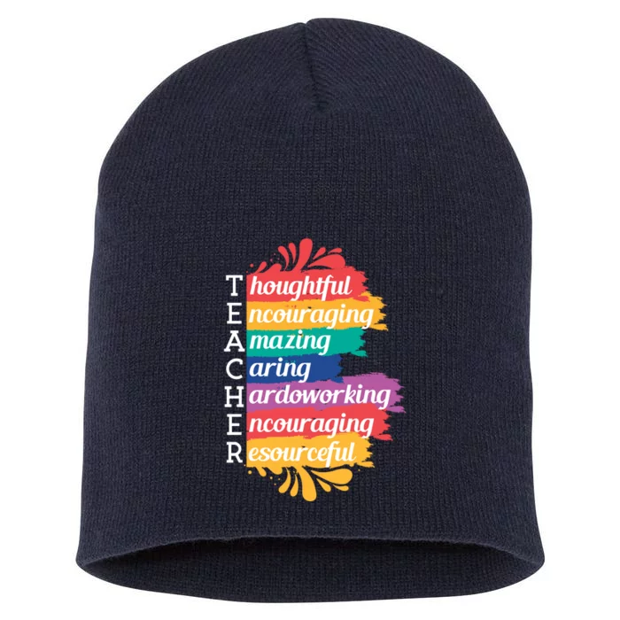 Teacher Rainbow Quote Short Acrylic Beanie