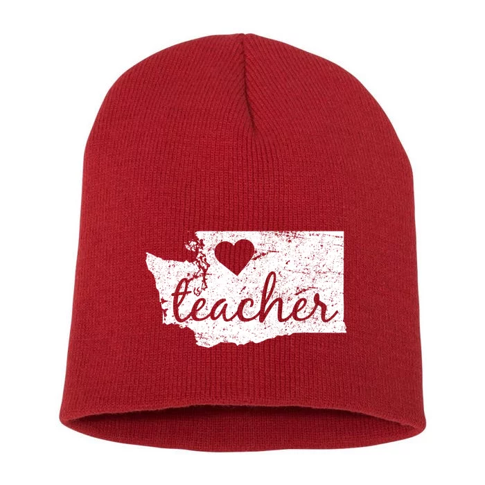 Teacher Red For Ed Washington Public Education Short Acrylic Beanie