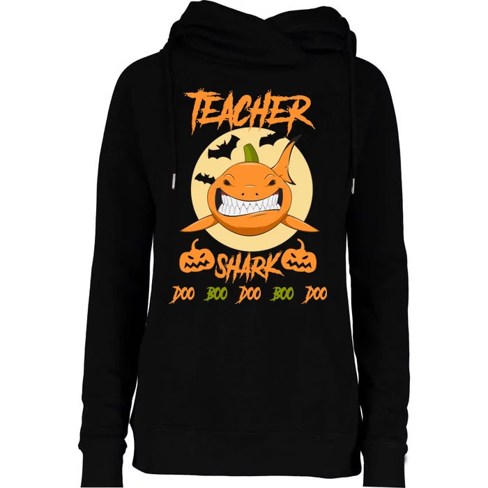 Teacher Shark Doo Boo Boo Pumpkin Halloween Womens Funnel Neck Pullover Hood