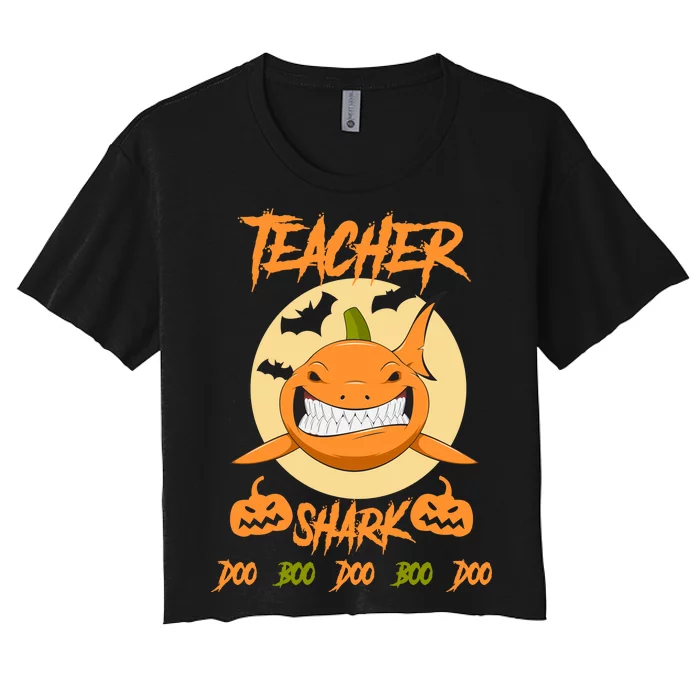 Teacher Shark Doo Boo Boo Pumpkin Halloween Women's Crop Top Tee