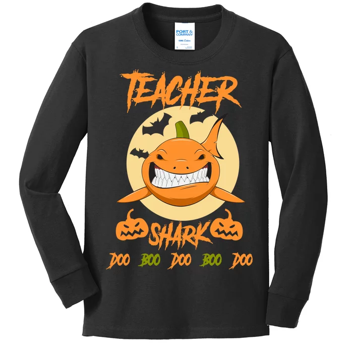 Teacher Shark Doo Boo Boo Pumpkin Halloween Kids Long Sleeve Shirt