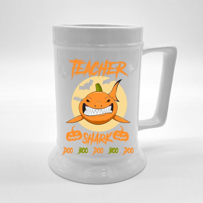 Teacher Shark Doo Boo Boo Pumpkin Halloween Front & Back Beer Stein