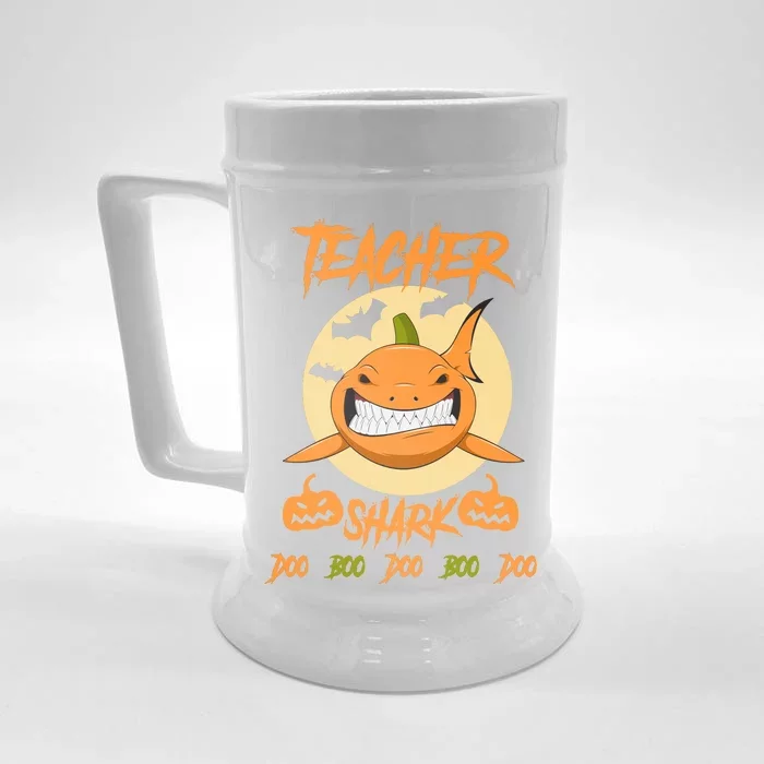 Teacher Shark Doo Boo Boo Pumpkin Halloween Front & Back Beer Stein