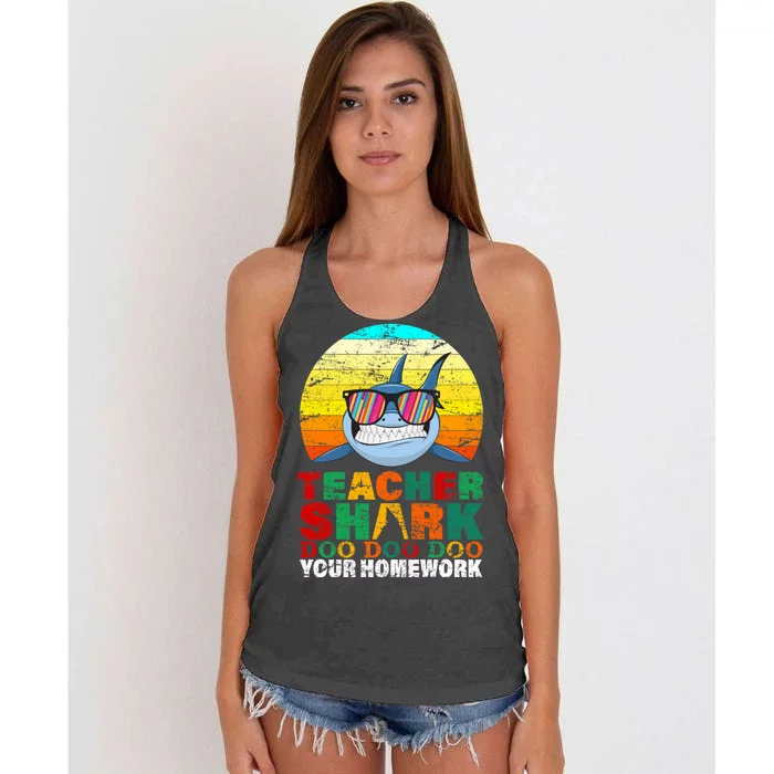 Teacher Shark Doo Doo Doo Your Homework Women's Knotted Racerback Tank