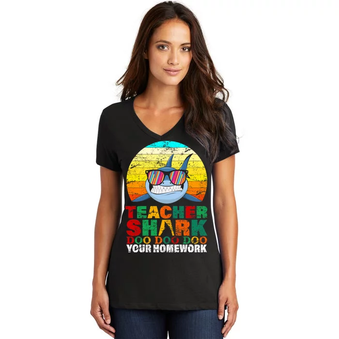 Teacher Shark Doo Doo Doo Your Homework Women's V-Neck T-Shirt