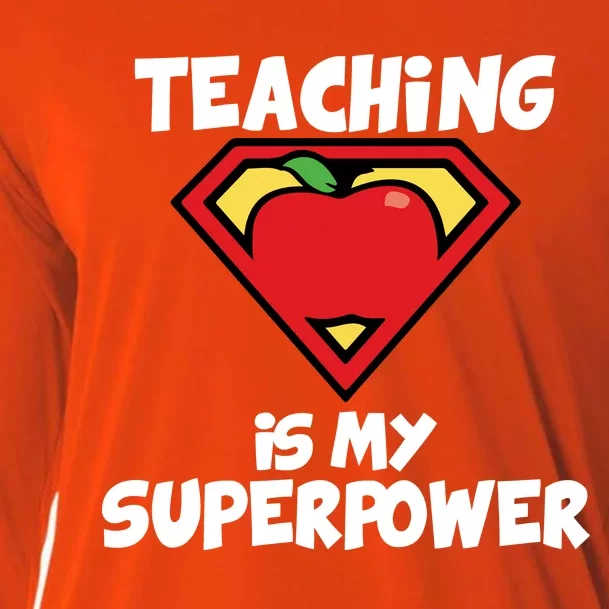 Teaching Is My Superpower Apple Crest Cooling Performance Long Sleeve Crew