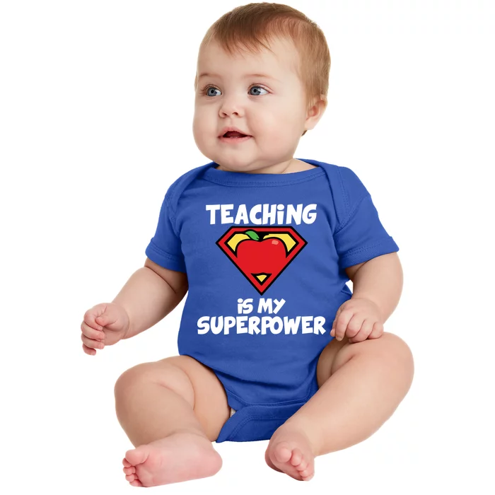 Teaching Is My Superpower Apple Crest Baby Bodysuit