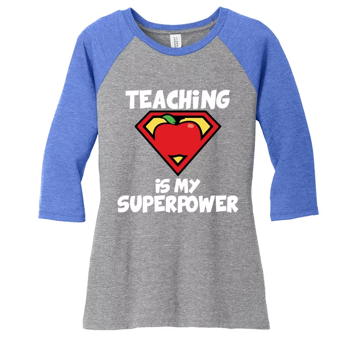 Teaching Is My Superpower Apple Crest Women's Tri-Blend 3/4-Sleeve Raglan Shirt