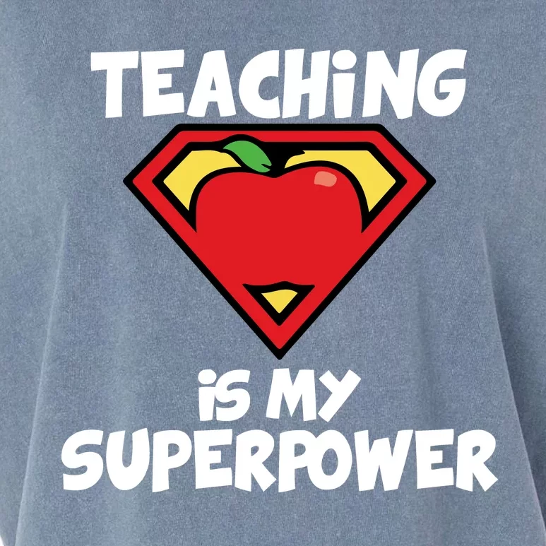 Teaching Is My Superpower Apple Crest Garment-Dyed Women's Muscle Tee