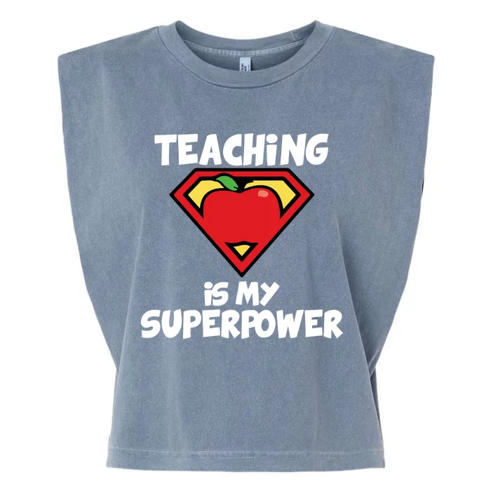 Teaching Is My Superpower Apple Crest Garment-Dyed Women's Muscle Tee