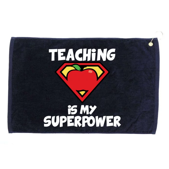 Teaching Is My Superpower Apple Crest Grommeted Golf Towel