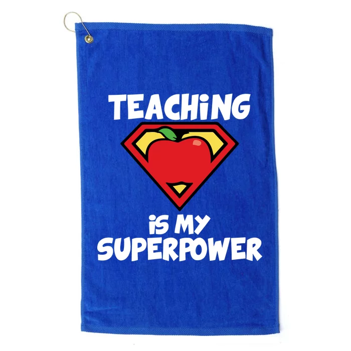 Teaching Is My Superpower Apple Crest Platinum Collection Golf Towel