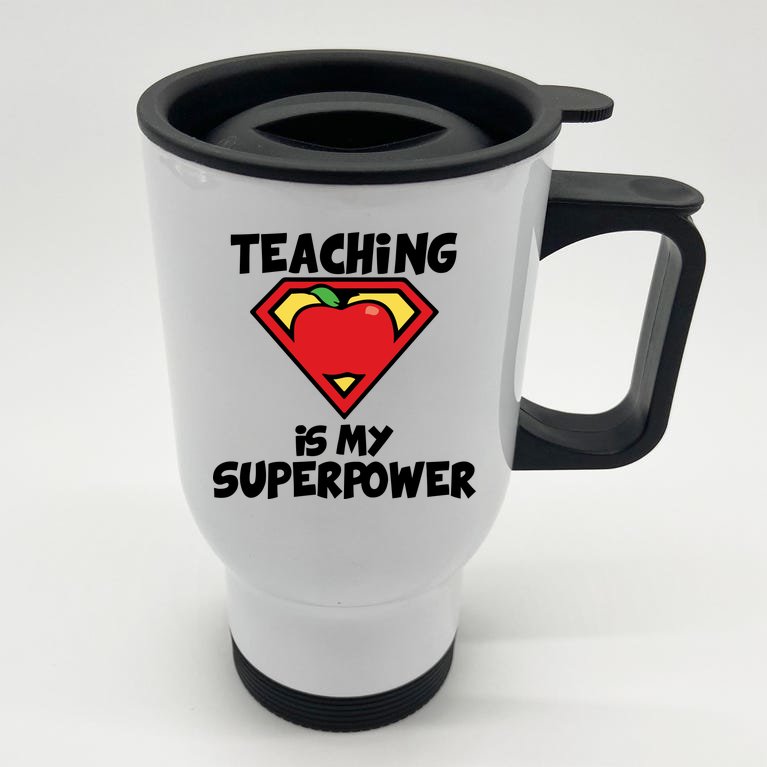 Teaching Is My Superpower Apple Crest Stainless Steel Travel Mug